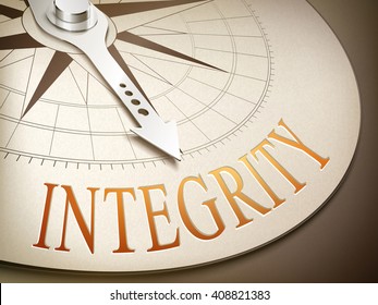 3d Illustration Compass Needle Pointing The Word Integrity