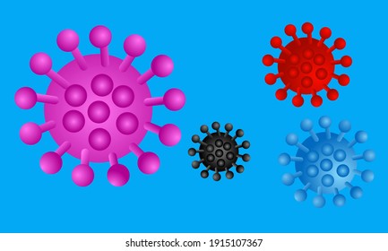 3d illustration, corona virus with pink red blue and black colors, on blue background. Vector illustration