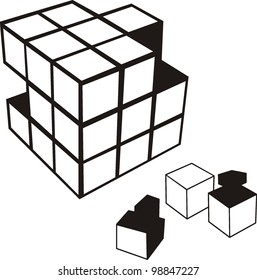 3d illustration of cube assembling from blocks