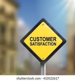 3d illustration of customer satisfaction road sign isolated on blurred street scene