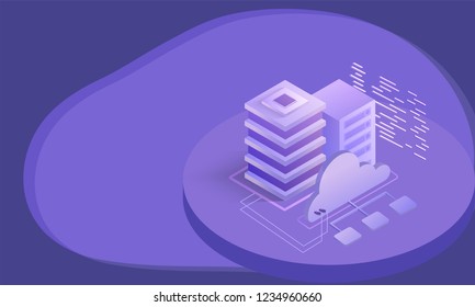 3D illustration of data server connected with cloud server on abstract background for Data Management concept.