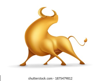 3D Illustration Design Of Golden Ox On White Background . Isolated.