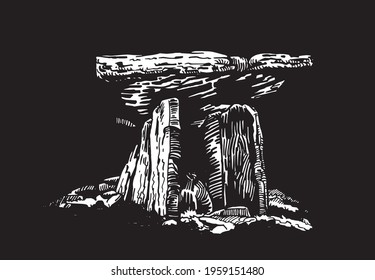 3D illustration of dolmen on black backgound,ruins