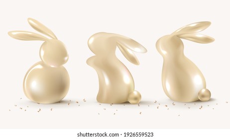 3D illustration of Easter bunnies vector in luxury gold