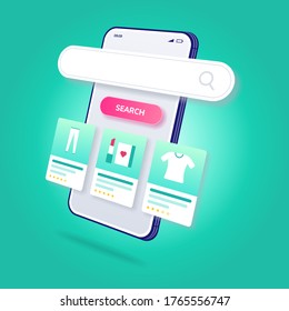 3d Illustration E-Commerce Online Shopping Search Product Mobile Application Premium Vector