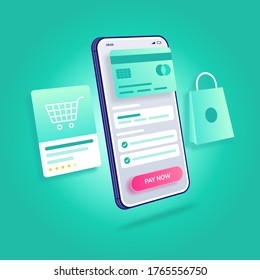 3d Illustration E-Commerce Online Shopping Payment Process Mobile Application Premium Vector