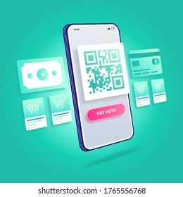3d Illustration E-Commerce Online Shopping Qr Code Payment Mobile Application Premium Vector