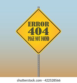 3d illustration of error 404 not found road sign isolated on the blurred street scene