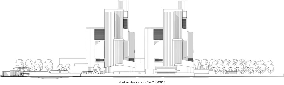 3D illustration of factory in elevation