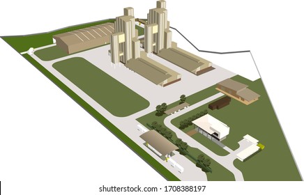 3D illustration of factory layout