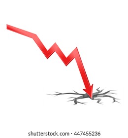 3D Illustration of falling economy with surface crack, the concept of economic crisis, vector of falling rates of trade, eps 10