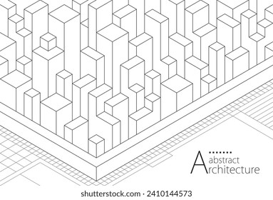 3D illustration of a fantasy abstract architectural building perspective design. Background line drawing of a modern urban building. 