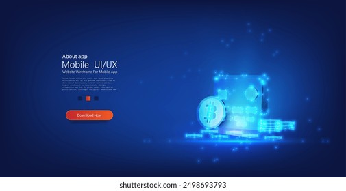 A 3D illustration featuring a glowing Bitcoin symbol and a digital representation of financial data on a blue background, ideal for topics related to cryptocurrency, digital finance, and blockchain.