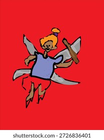 Ilustración 3D de una guerrera de ángulo femenino con espadas, alas y armadura, adecuada para imágenes de juegos de fantasía o historias.