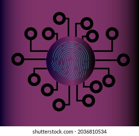 3D illustration Fingerprint printed technological design