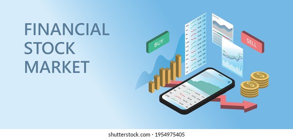 3d illustration. flat style web banner on mobile stock trading concept, online trading, market analysis, business and investment
