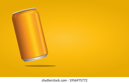 3D illustration, a floating orange energy drink can on an orange background and an empty space beside for text, mock up, perfect for advertisements, banners, product promotions, etc.