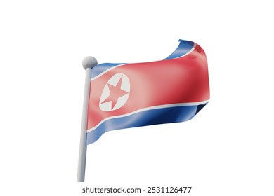 3D illustration A flying North Korean flag on a white background