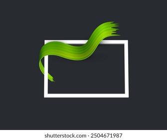 A 3D illustration in the form of a rectangular frame, with a smear of green paint. This artwork demonstrates a modern artistic style, on a black background.