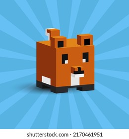 3D illustration of fox animal using isometric style. Abstract animal illustration with burst element