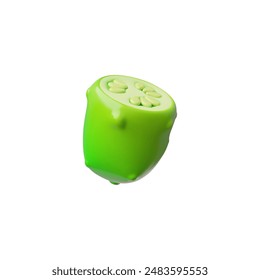 3D illustration of fresh cucumber halves with pulp and seeds are ideal for making nutritious green organic salads. A bright realistic vegetarian diet icon.