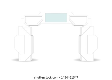 3d illustration gate entrance exhibition digital futuristic style with blank space for logo company. Vector editable sketch outline drawing coloring isolated.