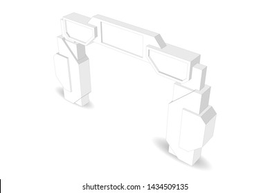 3d illustration gate entrance exhibition digital futuristic style with blank space for logo company. Vector editable sketch outline drawing coloring isolated.