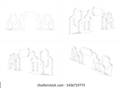 3d illustration gate entrance exhibition digital futuristic style with blank space for logo company. Vector editable sketch outline drawing coloring isolated.