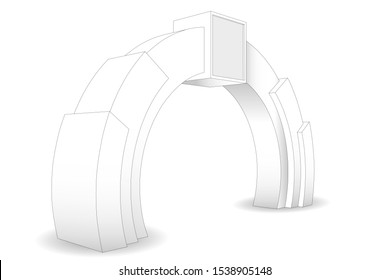 3d illustration gate entrance modern digital technology circle style with blank space logo company for event exhibition. Vector editable sketch outline drawing coloring isolated.