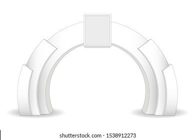 3d illustration gate entrance modern digital technology circle style with blank space logo company for event exhibition. Vector editable sketch outline drawing coloring isolated.