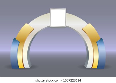3d illustration gate entrance modern digital technology circle style with blank space logo company for event exhibition. Vector editable isolated.