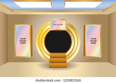 3d illustration gate exhibition circle tunnel front view with blank space for logo company. Vector editable.