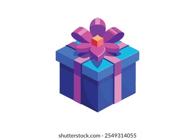 3d illustration, Gift blue box and pink ribbon vector art illustration.