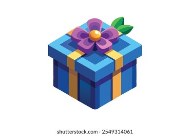 Ilustración 3d, caja azul de regalo e ilustración de Arte vectorial de cinta rosa.
