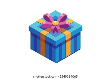 3d illustration, Gift blue box and pink ribbon vector art illustration.