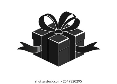 3d illustration, Gift box with ribbon silhouette black vector art illustration.