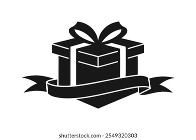 Ilustración 3d, caja de regalo con la ilustración de Arte vectorial negro de la silueta de la cinta.