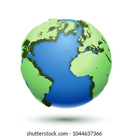 3D Illustration of the globe earth isolated on white background. Icon planet. Vector.