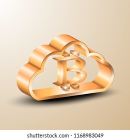 3d illustration of an gold cloud with a bitcoin symbol