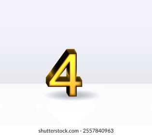 3D illustration of golden number 4 isolated on white background with shadow..