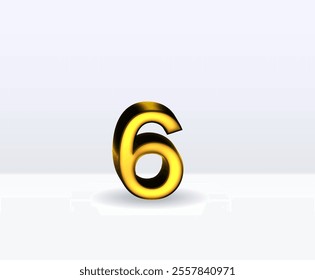 3D illustration of golden number 6 isolated on white background with shadow..