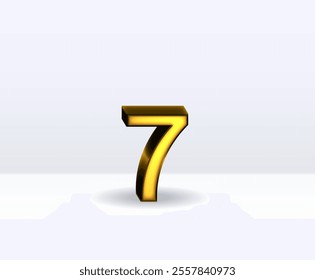 3D illustration of golden number 7 isolated on white background with shadow..