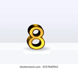 3D illustration of golden number 8 isolated on white background with shadow..