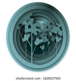 3D illustration of Gradient Forest, paper cut, Vector EPS10
