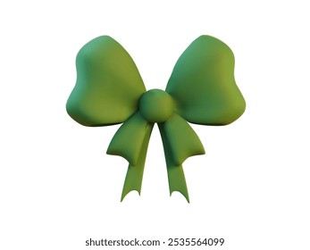 3D illustration of a green bow. For Christmas, New Year, and birthdays. Vector illustration.
