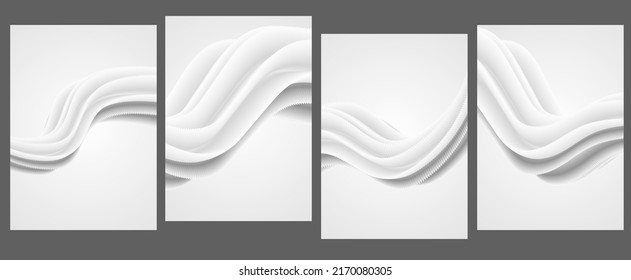 Ilustración 3d de fondo de líneas onduladas abstractas de color gris y blanco.