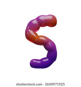 Ilustração em 3D de um doce de verme goma em cores vibrantes de gradiente laranja e roxo. Dia das Bruxas doce em estilo de desenho animado, perfeito para desenhos de festa, embalagens, cartazes, clipart, e decorações festivas.