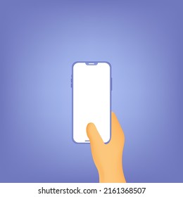 3D illustration, hand holding a mobile phone, empty smartphone interface