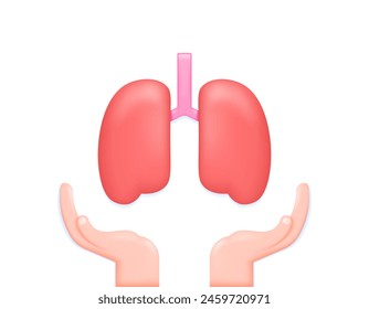 a 3d illustration of a hand protecting the lungs. care about the health of the lung organs. care about the respiratory system. to cover. 3d symbols. minimalist 3d illustration. graphic elements