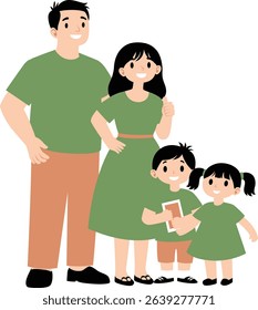 3D illustration of a happy family with parents and two kids. Ideal for family, parenting, or educational visual materials.